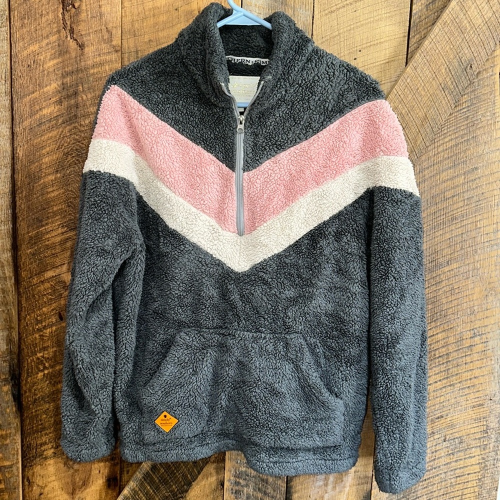 Simply Southern Chevron Sherpa Size M Womens Fleece 1/2 Zip Pull-Over G26
